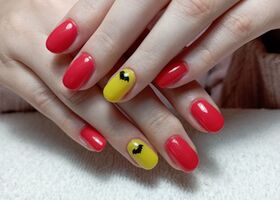 Červeno-žlutá kombinace nehtů bez pilování – Nehty foto – Nehty Ilona